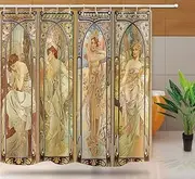 NTETSN Art Nouveau Lady Shower Curtain, Aesthetic Art Times of The Day, Night's Rest, Evening Reverie, Daybreak, Morning Awakening Fabric Shower Curtains with Hooks YLYYNT2418 (7272)