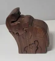 Mama Elephant Wooden Puzzle Box Hand Carved Fair Trade NEW