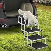 Petzly Dog Ramps, Portable Folding Dog Stairs for Small & Large Dogs, Adjustable Height Aluminum Dog Ramps with Non-Slip Surface for Cars, SUV, Trucks and High Beds, 5 Steps, Black