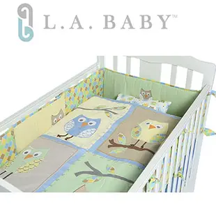 【L.A. Baby】貓頭鷹純棉八件組寢具（M）(淺綠色)