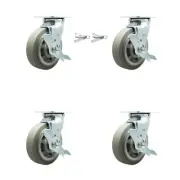 6 Inch Thermoplastic Rubber Caster Set with Ball Bearings 4 Brake 2 Swivel Lock