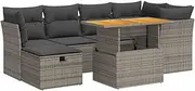 vidaXL 7 Piece Garden Sofa Set - Grey Poly Rattan Furniture with Cushions, Storage & Modular Design