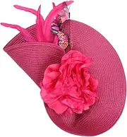 [Baluue] Bridal Fascinator Headband with Elegant Hat for Birthday Wedding Prom Lightweight Unique Simulated Straw Style Eye Catching Color