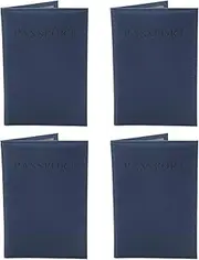 [Respicefinem] 4 Pcs Passport Holder Soft Waterproof PU Leather Travel Passport Holder Cover Wallet for Men Women in Dark Blue. Ideal for Storing Travel Essentials and Various Cards (Dark Blue)