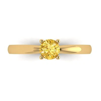 0.5Ct Round Cut Natural Citrine Solid Gold Solitaire Engagement Promise Ring