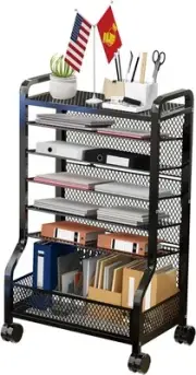 7 Tier File Organizer Beside Desk, Rolling Cart with Sliding Trays Black