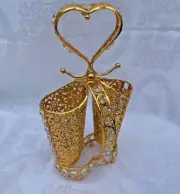 10 x 8 in. 2 Section Gold Cutlery Heart Shaped Holder with Diamonds