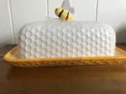 Tag Bumble Bee Butter Dish Honeycomb Pattern Bee Lovers