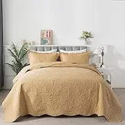HoneiLife Queen Quilt Bedding Set - 3 Pieces Microfiber Quilt Sets Lightweight Bedspreads Reversible Coverlets Retro Bed Cover Paisley Pattern Bedding Set All Season Quilts-Yellow