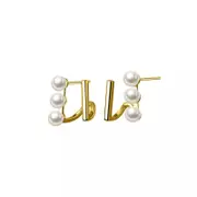 ANYCO Fashion Earrings Gold 925 Sterling Silver Simple Double Statement Synthetic Pearl Stud for Women Jewelry