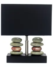 Lalia Home Rectangular Dual Stacked Stone Ceramic Table Lamp With Black Shade