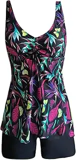 [Generic] Bikini Set Push up Teens for Women Plus Size Swimsuit for Women Tankini Swimsuits Plus Size Two Piece Swimwear Ruffle Floral Top Boy Shorts Womens Swim Dress with Shorts