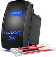 Nilight - 90001B LED Light Bar Rocker Switch 5Pin Laser On/Off LED Light 20A/12V 10A/24V Switch Jumper Wires Set for Jeep Boat Trucks,Blue