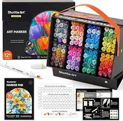 Shuttle Art Dual Tip Alcohol Based Art Markers,120 Colors plus 1 Blender Permanent Marker 1 Marker Pad with Case Perfect for Kids Adult Coloring Books Sketching Card Making