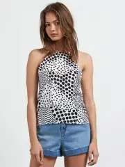 NEW Volcom "yeah honey" Open Back Halter Cami, Medium, Black & White MSRP $32