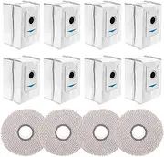 12 PCS Dust Bags Mop Cloths Kit Replacement for Ecovacs Deebot X2 Omni / X2 / X2 Pro / DEX86 Robot Vacuums Spare Parts, 8 Dust Bags, 4 Mop Cloths