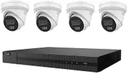 4 Channel 4K NVR Kit + 4X 8MP(4K) AI,Dual IR, Metal 2.8mm White Fixed Cameras & 4TB HDD (HiLook)