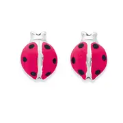 Silver Pink Enamel Ladybird Earrings in Pink