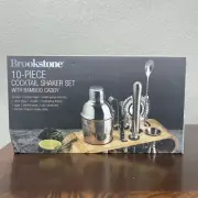 Brookstone 10pc Cocktail Shaker Set Bartender Kit w/ Bamboo Stand – New