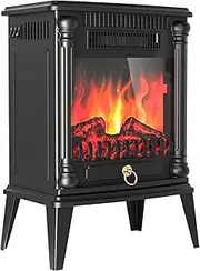 Electric Stove Heater, Electric Heater Fireplace with 3D Simulation Charcoal Flame Effect, Freestanding Adjustable Thermostat with 2 Speed Heating, Overheat Protection