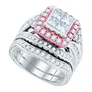 14k White Gold Princess Diamond Bridal Wedding Ring Set 2-7/8 Cttw