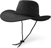 Cowboy Hat, Sun Hat Faux Felt Leather Suede Travel Cap Western Medium, Black