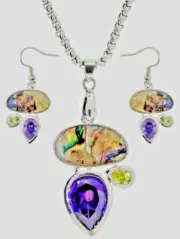 Pendant Earring Set Abalone Stone Amethyst Peridot Cubic Zirconia adjustable New