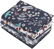 6Pcs Unique Flower Pattern Cotton Printed Fabric, 50x40cm DIY Material for Craft Sewing Project, Blue Plant Printing Home Textiles, Suitable for Bedding Curtain Pillow Sofa