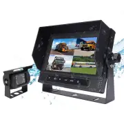 Elinz 7" Quad Screen Waterproof Monitor HD 12V/24V Reversing CCD Camera Mining Vehicle Truck Caravan Boat with 1 Camera and 1x 10M Cable