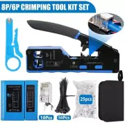 RJ45 CRIMP TOOL KIT Cat5 Cat5e Cat6 RJ45 Pass Through Connectors Tester