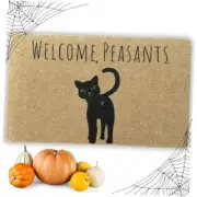 Halloween Door Mat | Welcome Peasants Fall Outdoor Black Cat Sarcastic & Funny