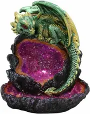 Ebros LED Light Wyrmling Dragon On Crystal Geode Backflow Incense Cone Burner