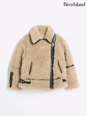 River Island Cream Girls Borg Aviator Coat (E14428) | $127