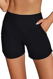 [SHEKINI] Women's Swim Shorts 5" Quick Dry Board Shorts High Waisted Swimsuits Trunks with Pockets