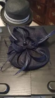 Fascinators Pillbox Hat Sinamay Feather Flower Derby Ball Wedding A Navy Blue
