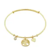 925 Sterling Silver Yellow Gold Plated Tree of Life Love Heart Bangle Bracelet