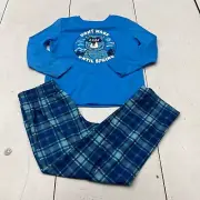 Cat & Jack Blue Graphic Print & Plaid 2 Piece Set Boys Size XS (4/5) NEW