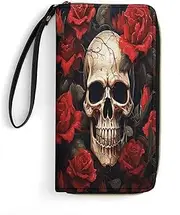 [BFGWK] Big Wallet Novelty Pink Skull Red Print Long Zipper Wallet Leather Wallet Suitable for Men and Women, Style, 19.8x10.5cm, Style, 19.7x10.5cm