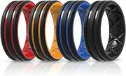 Egnaro Silicone Ring for Him with 2 Layers, Multicolor Rubber Wedding Bands with Air Flow Grooves-1/4/6/7 Variety Multipack