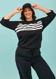 [Taking Shape] Taking Shape Active Cotton Stripe Top Size 20 in Black - Plus Size Women's Tops & T Shirts Black