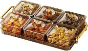 Snack Bowl with Lid, Serving Tray with Dividers, Snack Plate with Lid and Handle, Movable Compartment, Storage Box for Snacks, Sweets, Biscuits, Nuts, Fruits