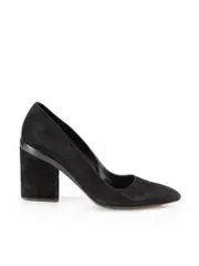 Black Suede Pointed Block Heel Pumps