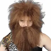 Caveman Wig & Beard Set Brown - Adult Size