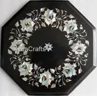 Black Marble Coffee Table Top Mother of Pearl Inlay Work Hallway Side Table