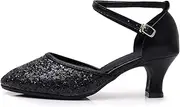 [HIPPOSEUS] Women's Glitter Latin Dance Shoes Closed toe ladies Ballroom Salsa Dancing Shoes for Wedding Party,Model 225