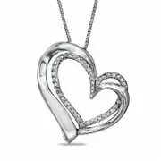 0.17 CT. T.W. Natural Diamond Looped Tilted Heart Pendant in Sterling Silver