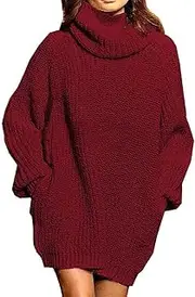 [通用] Womens Winter Turtleneck Oversized Sweaters Thigh Dress Long Sleeves Pullovers Warm Knit Jumper