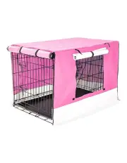[Paw Mate] Foldable Wire Dog Cage 48in With Tray And Cover in Pink