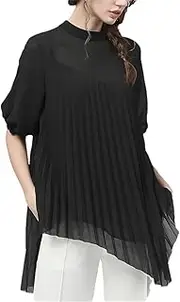 [Generic] Women Summer Chiffon Blouse Lantern Sleeve Crew-Neck Loose Plus Size Top