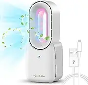 AvviKro Desk Fan, 4400mAh 11.8 Inch Bladeless Fan Small Table Fan Air Cooler, Portable Rechargeable Breeze Quiet Fan with Touch Control 5-Colors Decorative LED Light for Office Bedroom